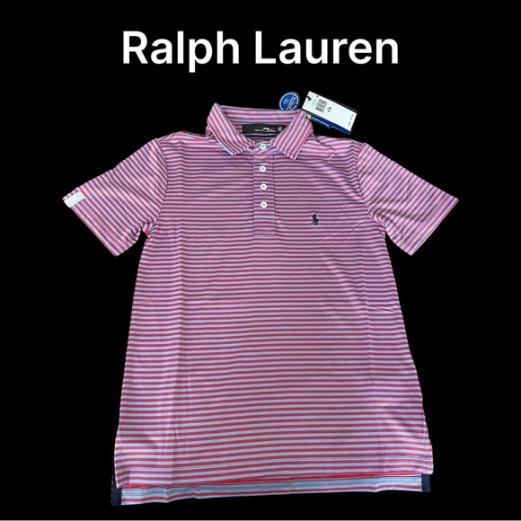 Boys Ralph Lauren Red and Blue stripe polo size S (8)